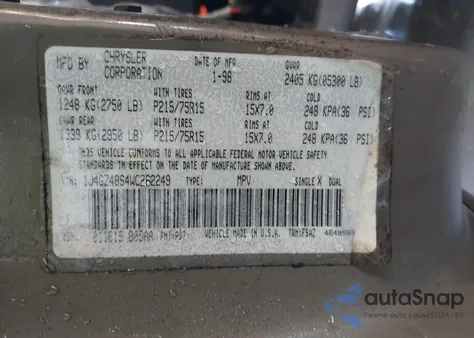 1998 Jeep Grand Cherokee Laredo z USA, uszkodzony, nr VIN 1J4GZ48S4WC262249